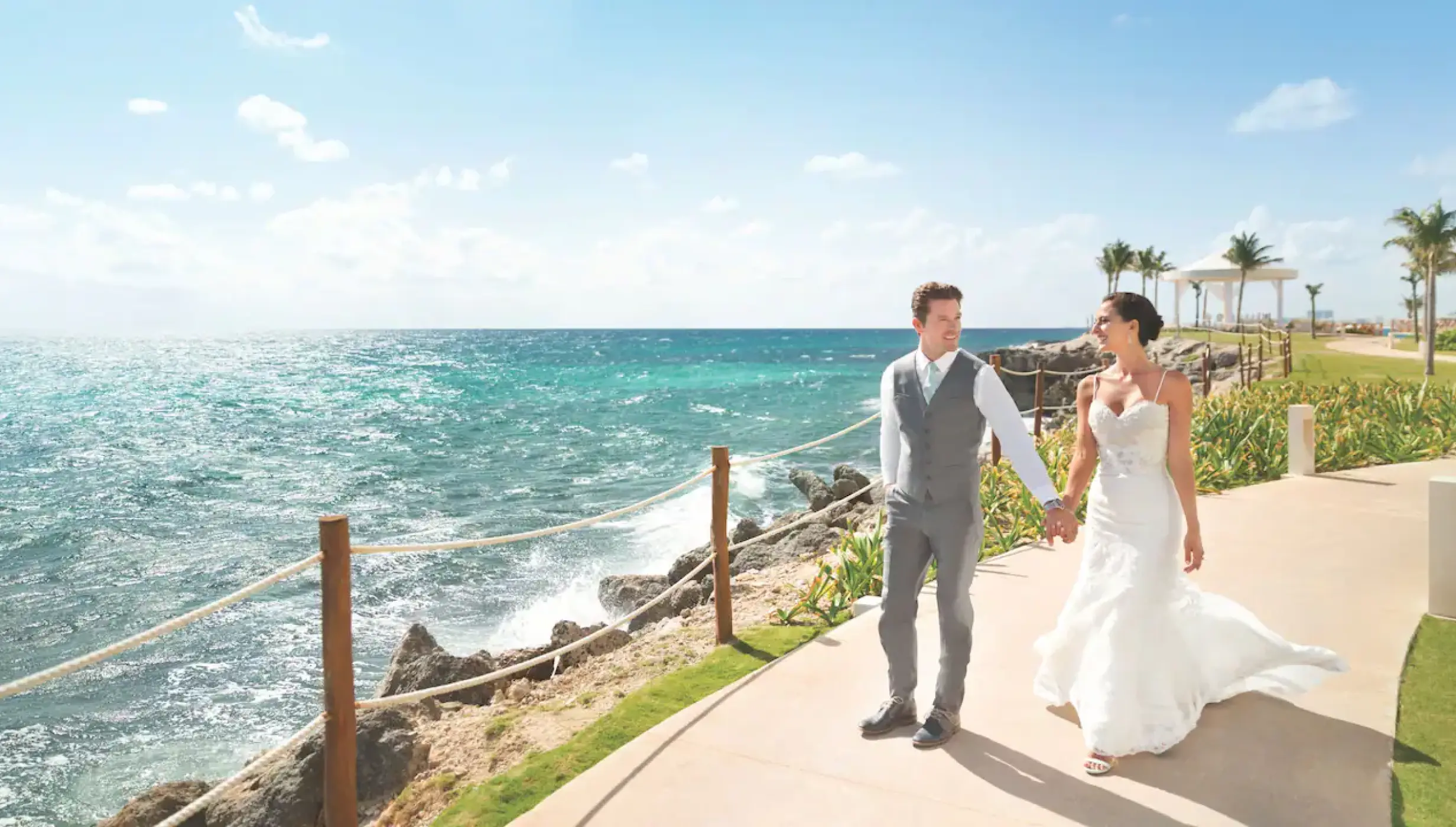 Couple celebration their ceremony in the gazebo at Hyatt Ziva Cancun