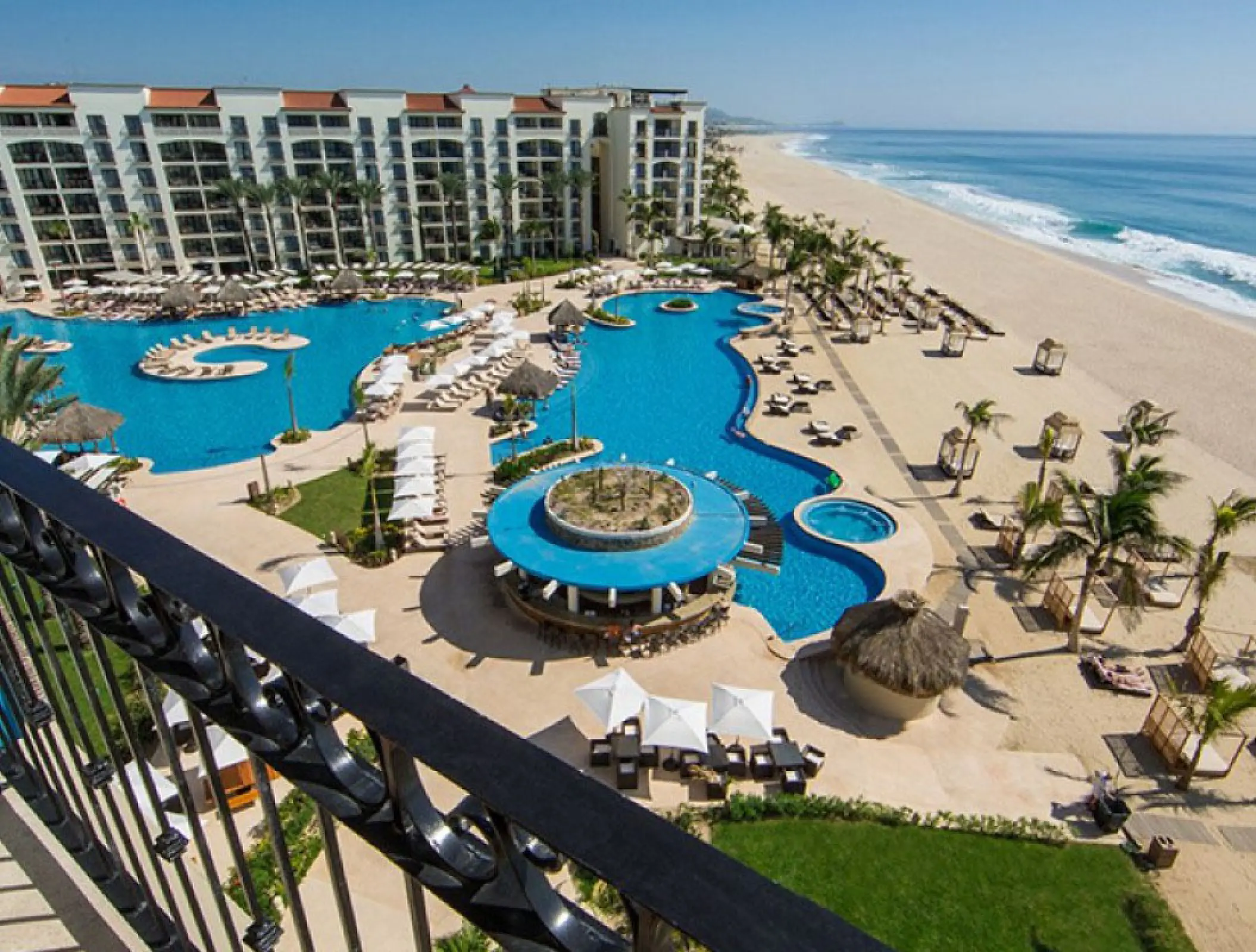Hyatt Ziva Los Cabos main pool and swim-up bar alongside the beach, Cabo San Lucas