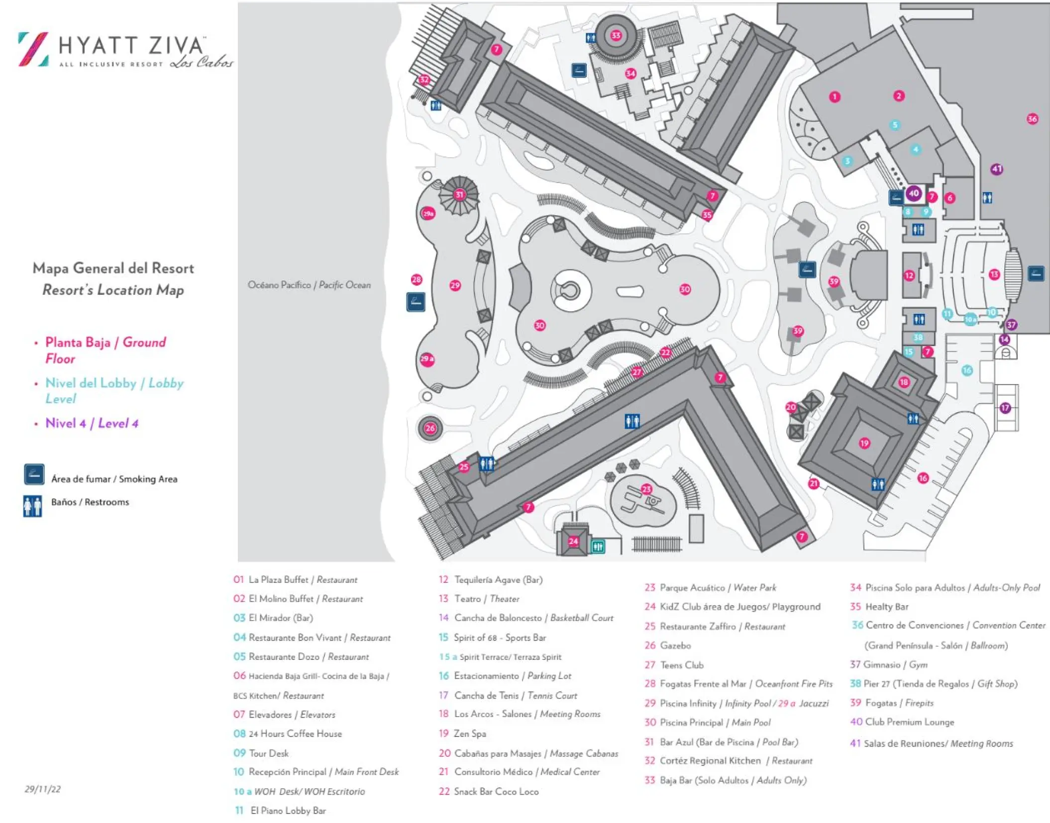 Map of Hyatt Ziva Los Cabos grounds and facilities, Cabo San Lucas