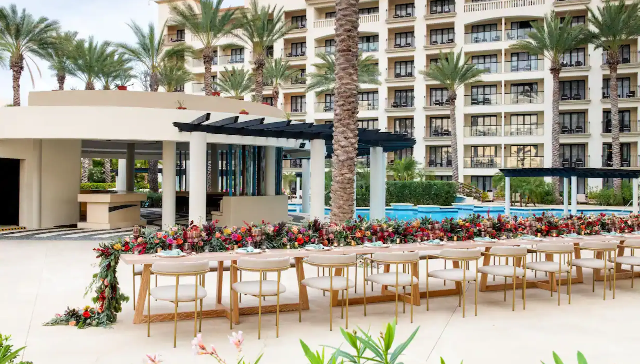 Hyatt Ziva Los Cabos Pool wedding reception set up