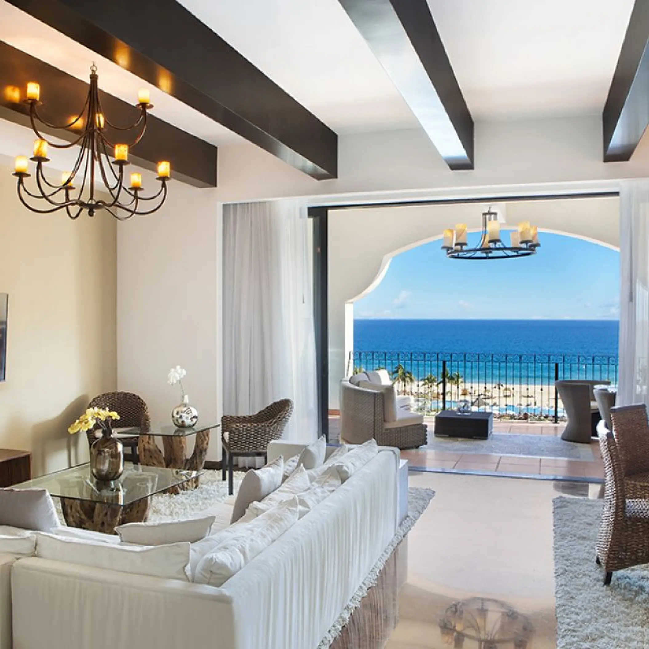 Suite living area and balcony with ocean views at Hyatt Ziva Los Cabos, Cabo San Lucas