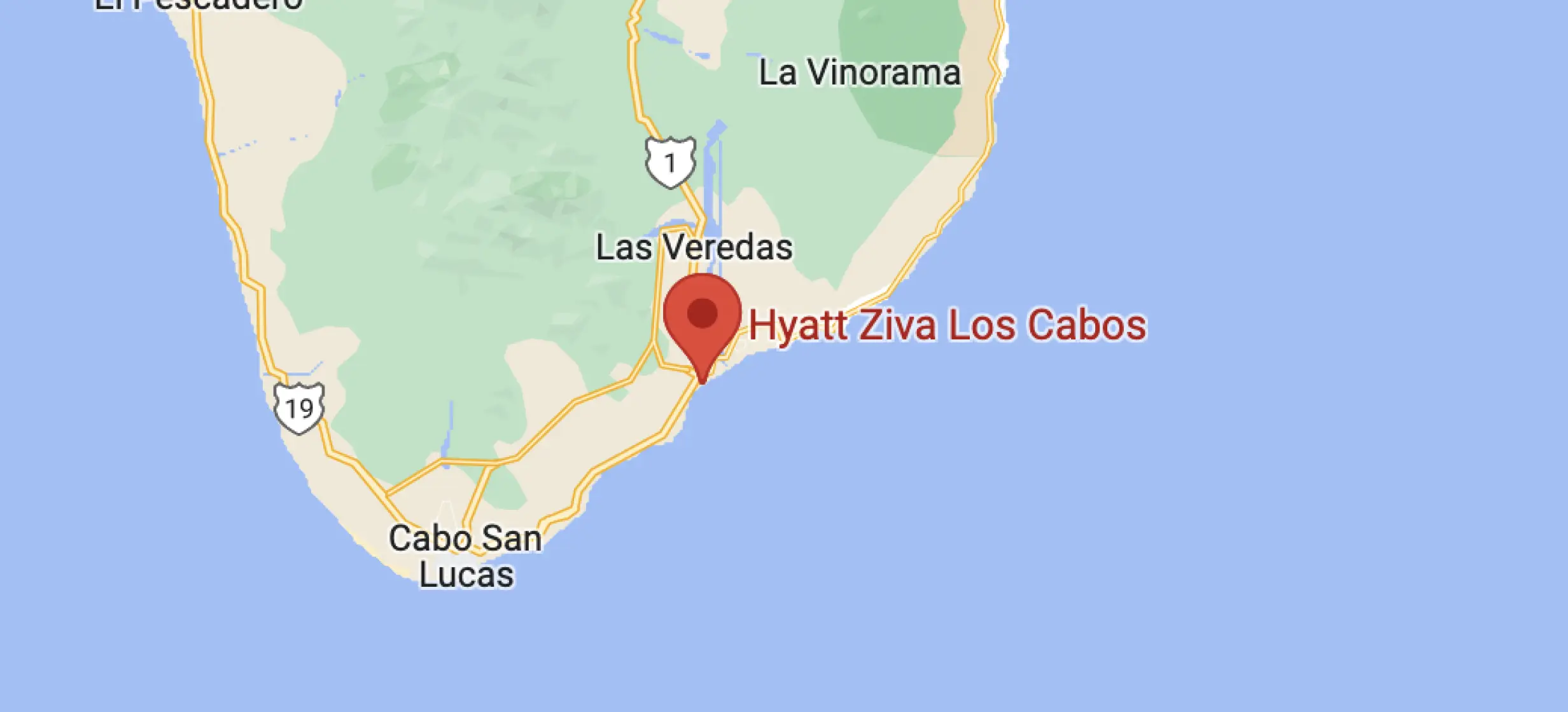 Map screenshot showing the location of Hyatt Ziva Los Cabos in Cabo San Lucas