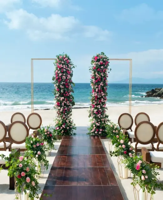 Wedding ceremony decor on the beach wedding venue at Hyatt Ziva Puerto Vallarta