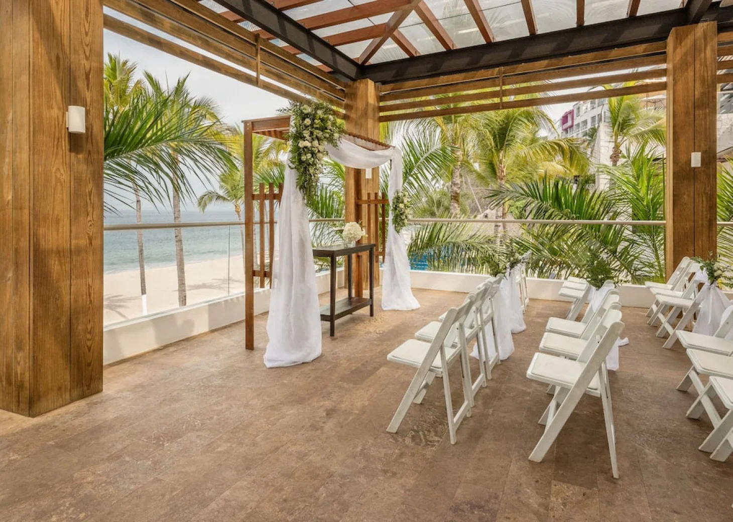Ceremony decor in Hyghlightz Sports Bar Terrace at Hyatt Ziva Puerto Vallarta
