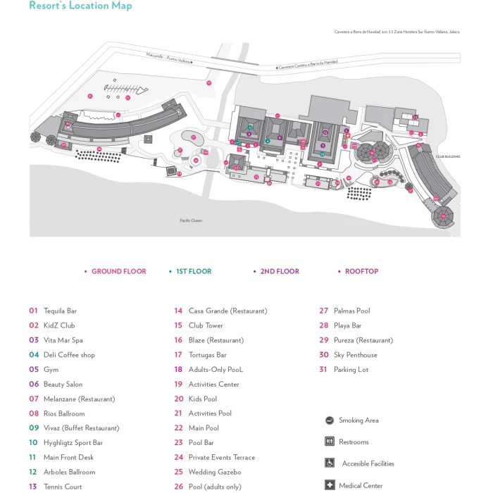 Resort map of Hyatt Ziva Puerto Vallarta