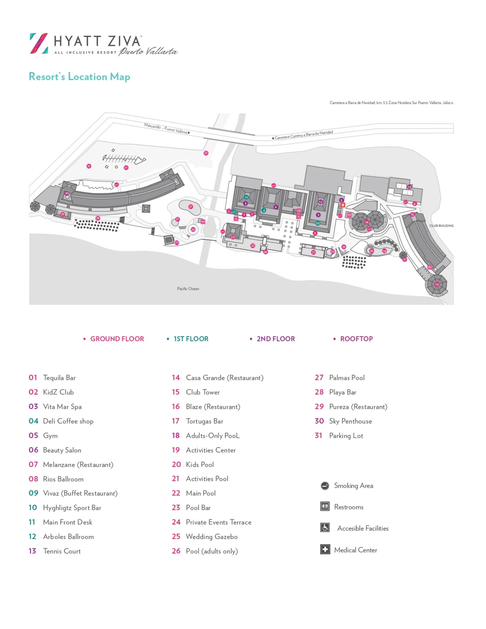 Resort map of Hyatt Ziva Puerto Vallarta