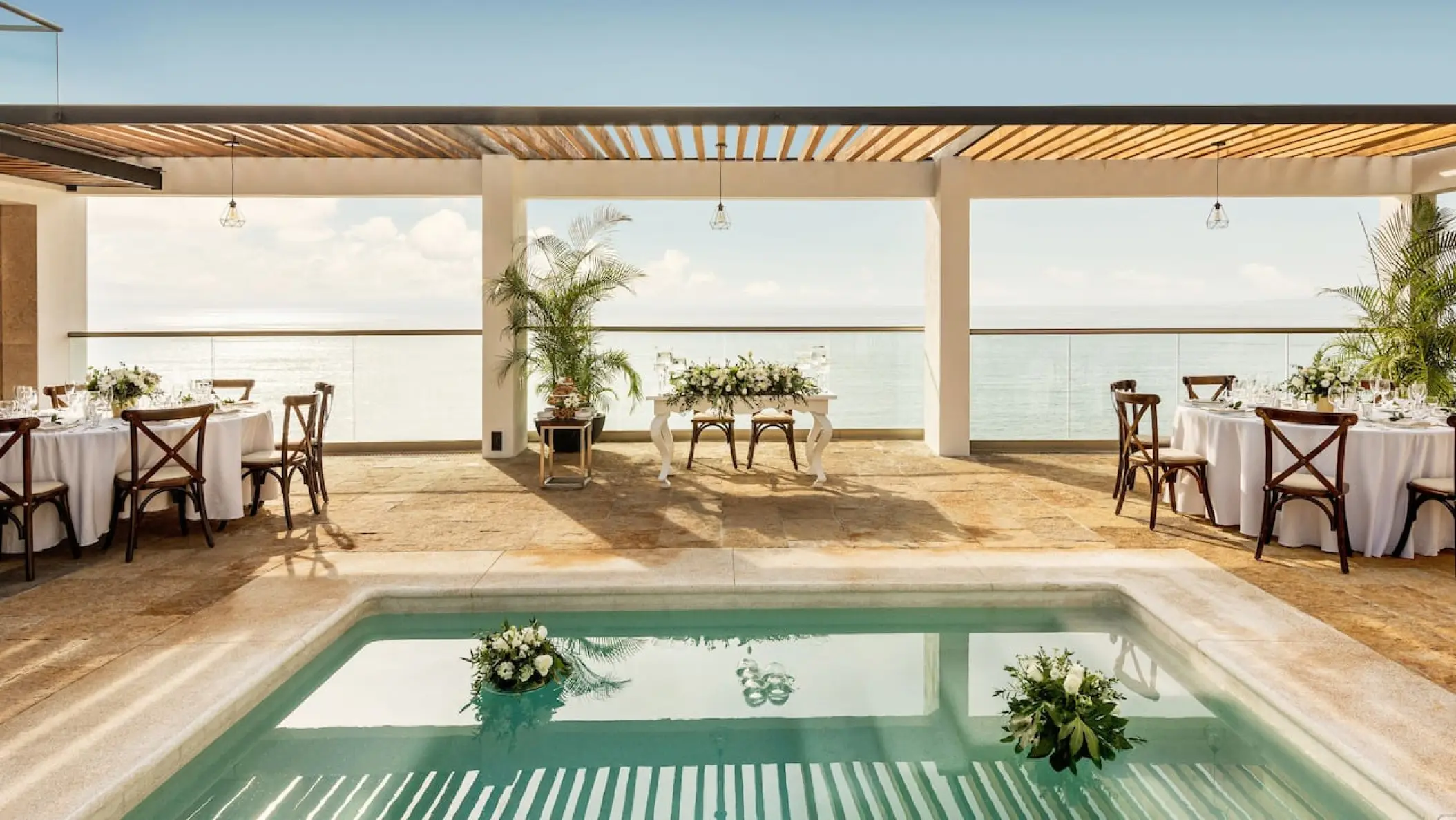 Sky Penthouse terrace wedding reception with a private pool at Hyatt Ziva Puerto Vallarta