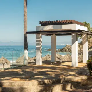 White wedding gazebo on the oceanfront terrace at Hyatt Ziva Puerto Vallarta