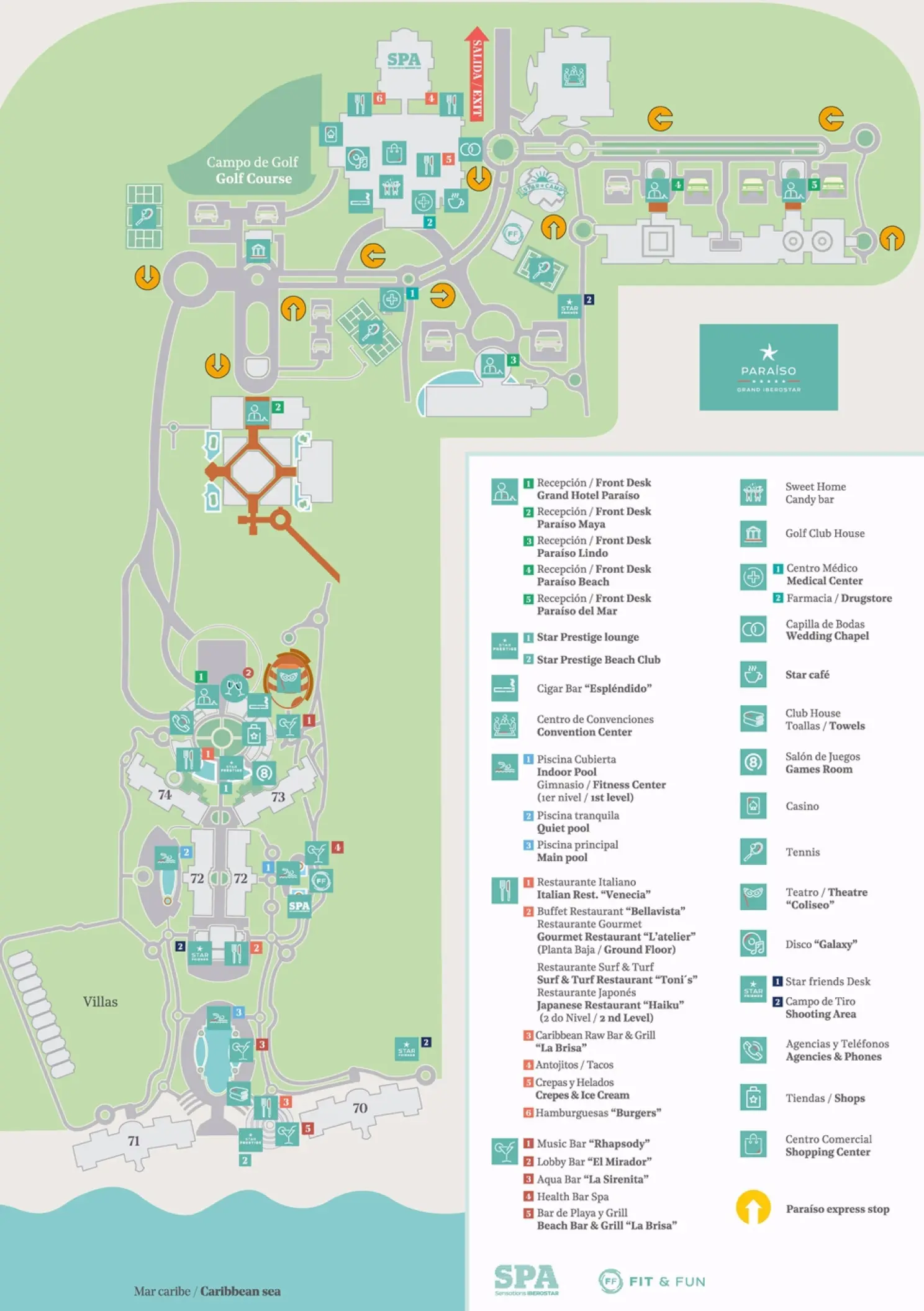 Map of Iberostar Grand Paraiso including resort grounds and beach location, Riviera Maya