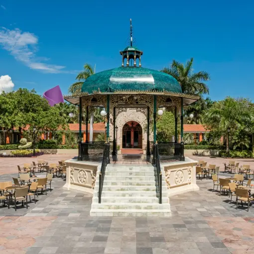 Gazebo with turquoise roof and cafe seating at Iberostar Paraiso Del Mar, Riviera Maya