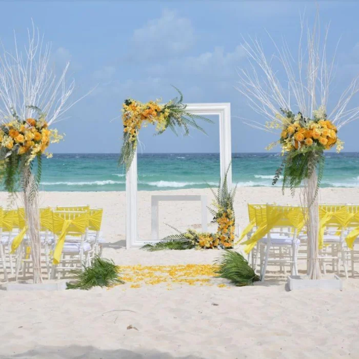 Ceremony decor in Beach venue at Iberostar Quetzal and Iberostar Tucan
