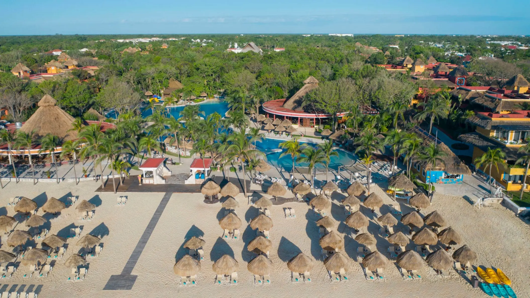 Aerial view of the beach and pools at Iberostar Waves Quetzal, Playa Del Carmen