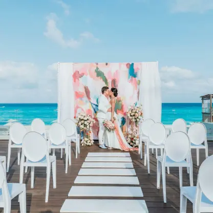 Terrace wedding ceremony at Iberostar Selection Cancun overlooking the Caribbean Sea