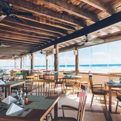 Maguey Restaurant indoor seating with ocean views at Iberostar Selection Cancun