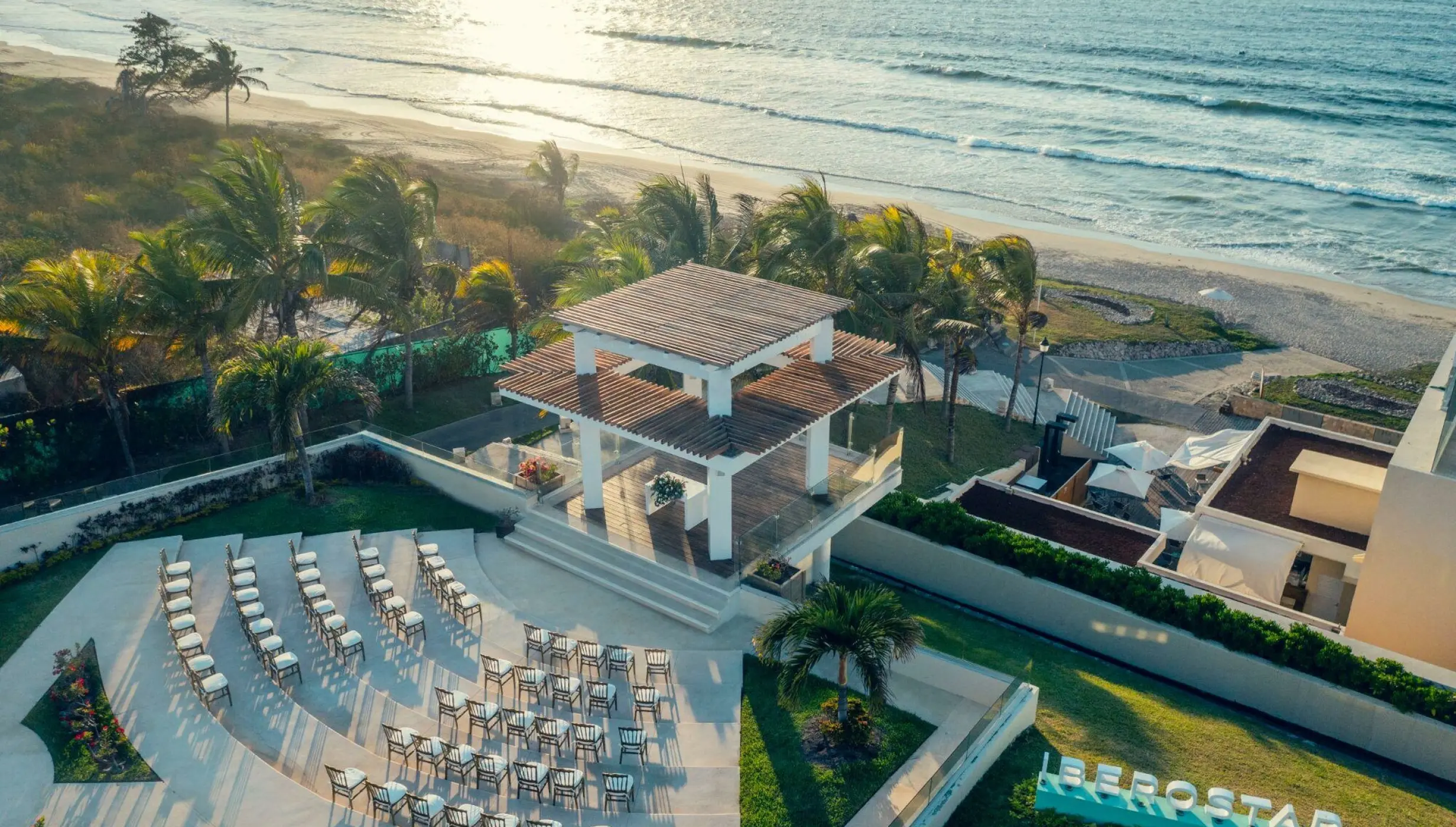 Ceremony decor on the white sand gazebo at Iberostar Selection Playa Mita
