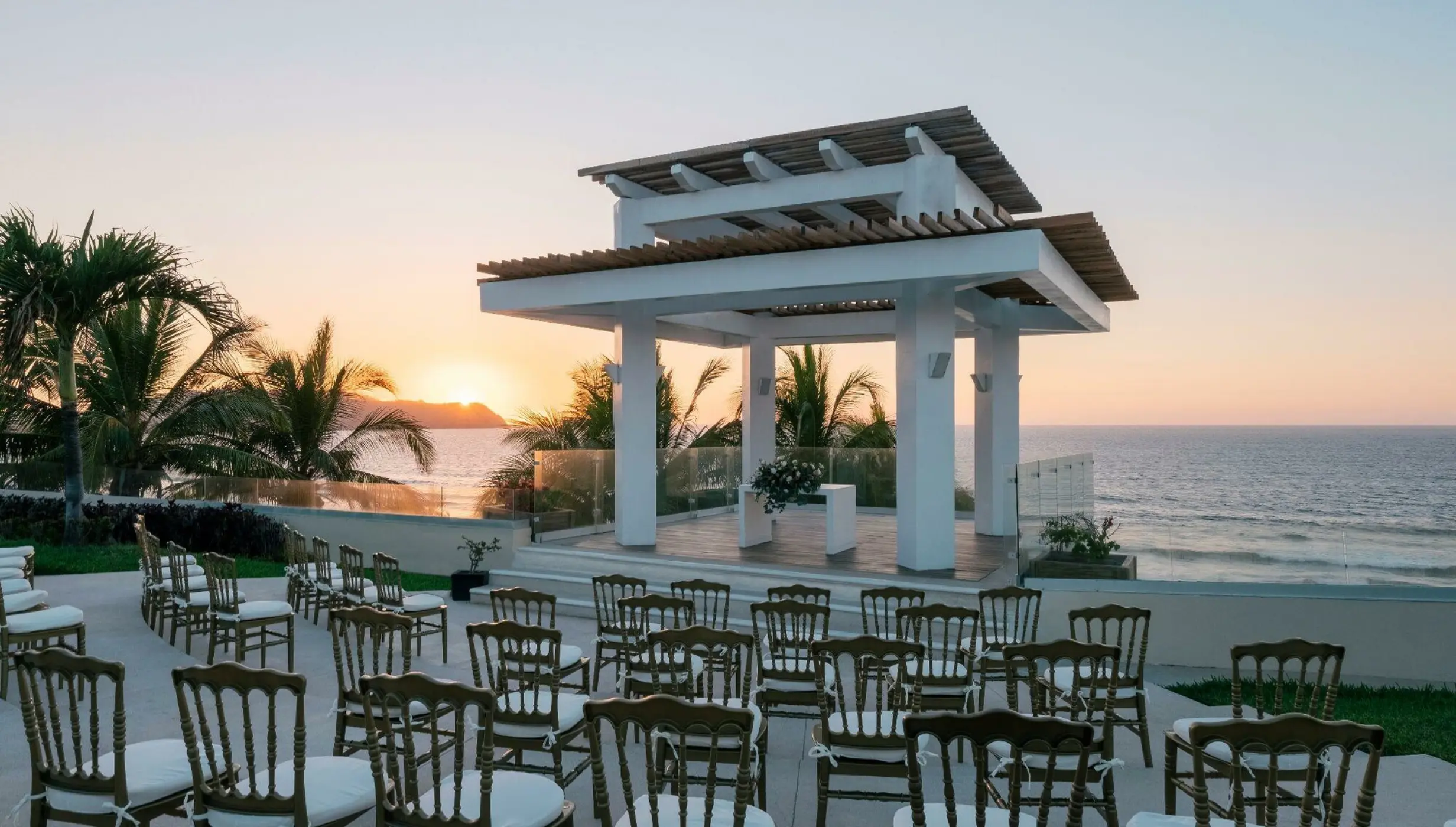 Ceremony decor on the white sand gazebo at Iberostar Selection Playa Mita
