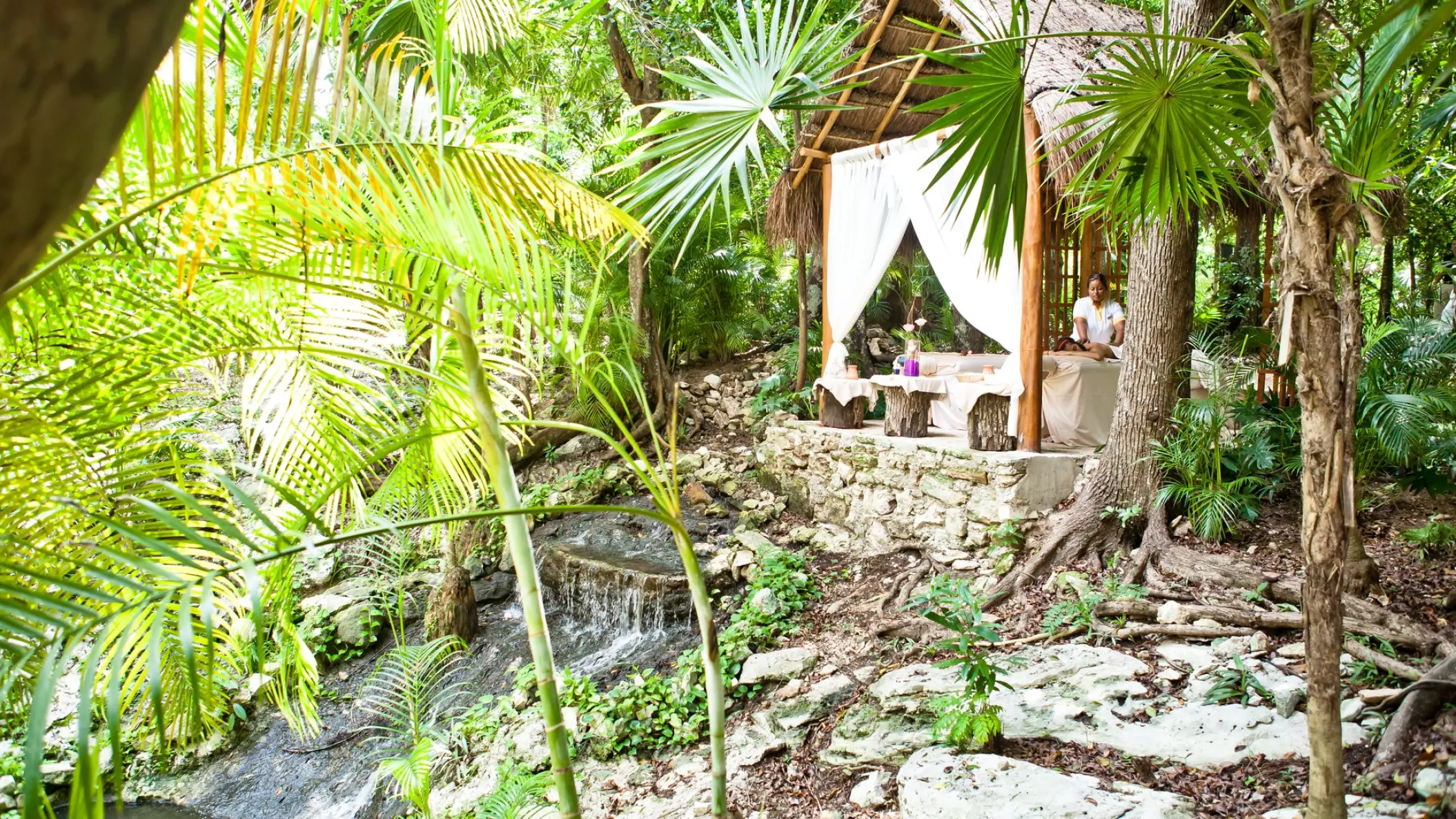 Outdoor jungle spa treatment palapa at Iberostar Waves Quetzal, Playa Del Carmen