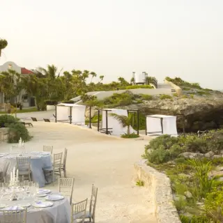 Outdoor wedding reception setup on the terrace at Kore Tulum, Tulum