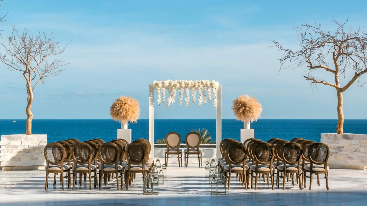 Ceremony decor on Blanc Terrace Wedding venue at Le Blanc Spa Resort Los Cabos