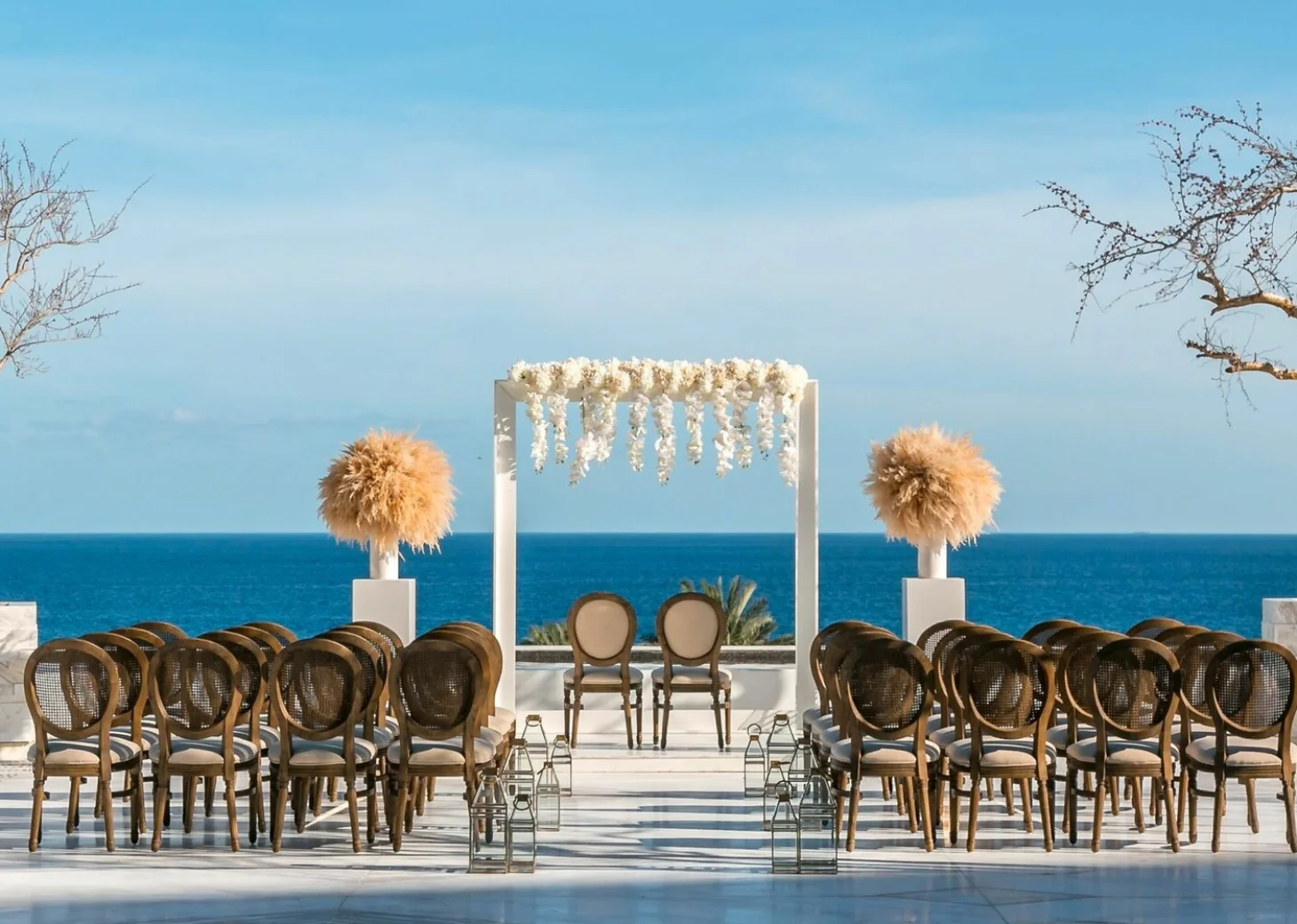 Ceremony decor on Blanc Terrace Wedding venue at Le Blanc Spa Resort Los Cabos