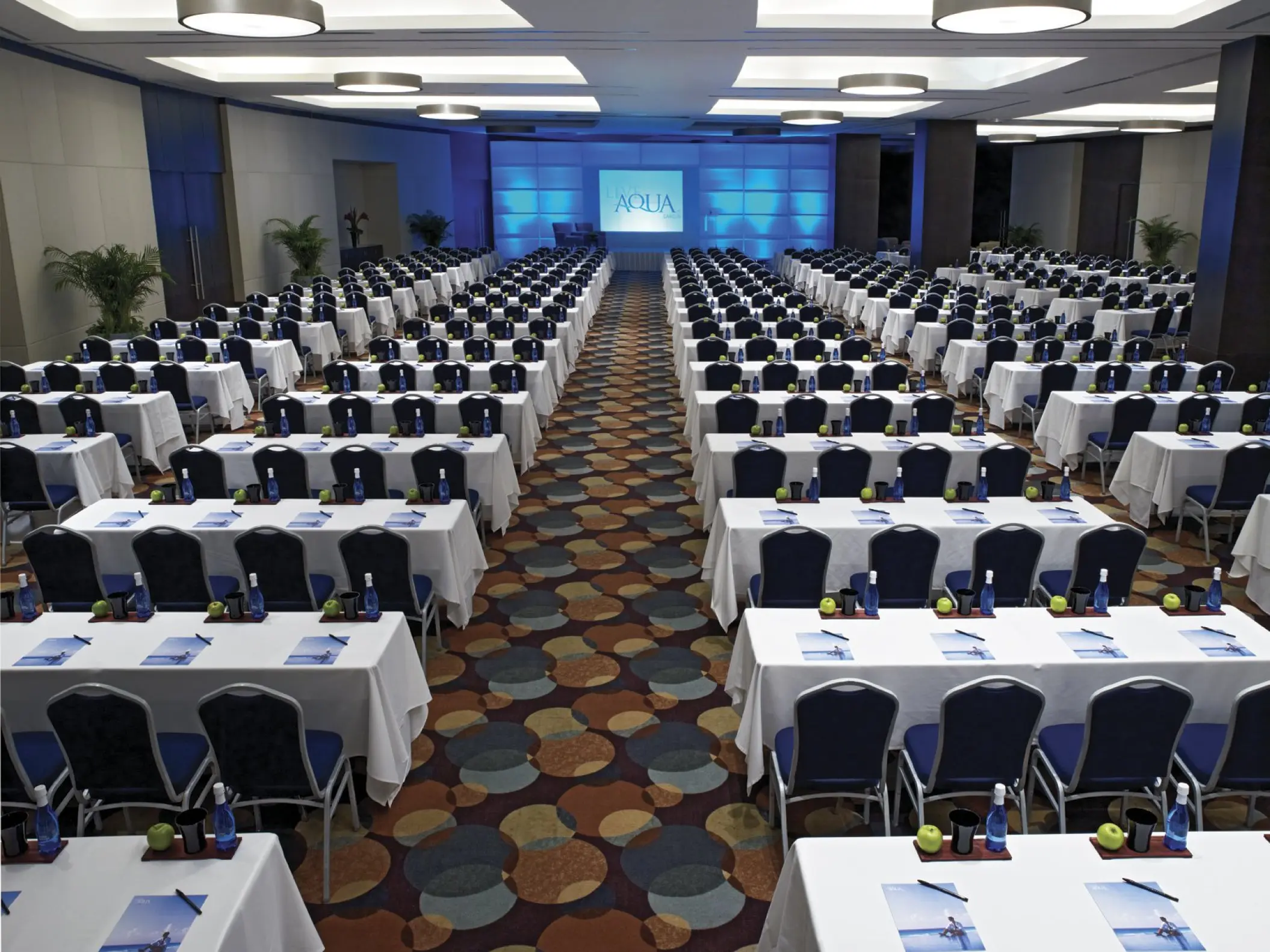 Indoor ballroom set for a large event at Live Aqua Cancun