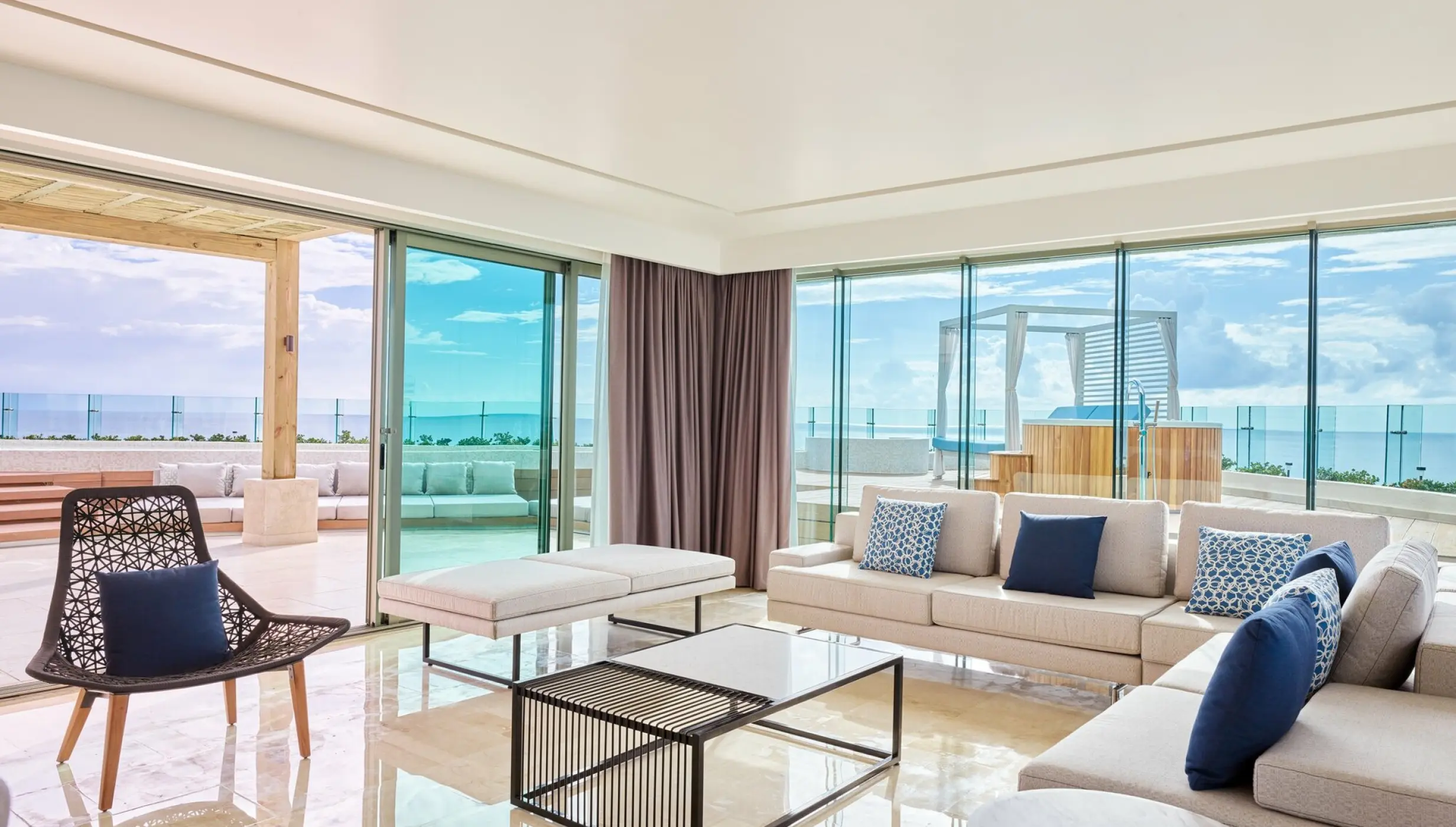 Presidential suite living area with ocean views at Live Aqua Cancun, Cancun