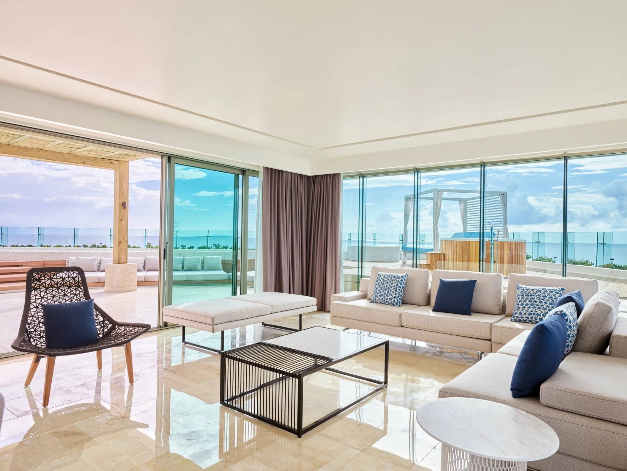 Presidential suite living room at Live Aqua Beach Resort Cancun