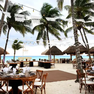 Dinner reception on the beach at Mahekal Beach Resort