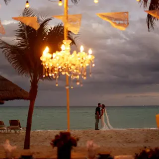 Dinner reception on the beach at Mahekal Beach Resort