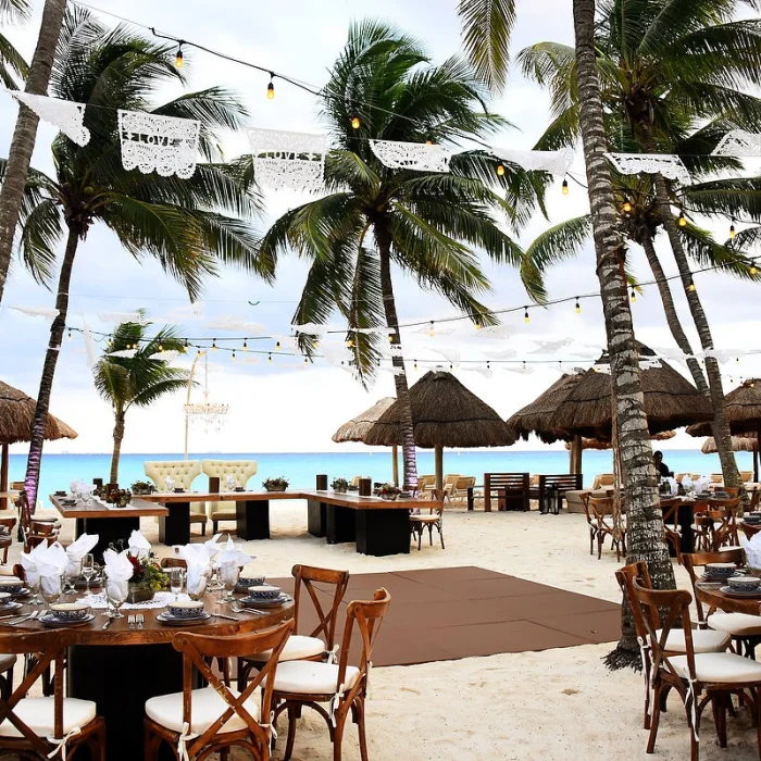 Dinner reception on the beach at Mahekal Beach Resort