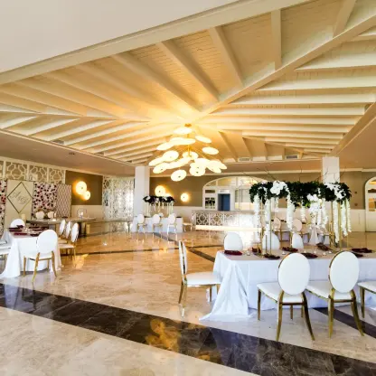Dinner reception decor in Ballroom at Majestic Elegance Costa Mujeres