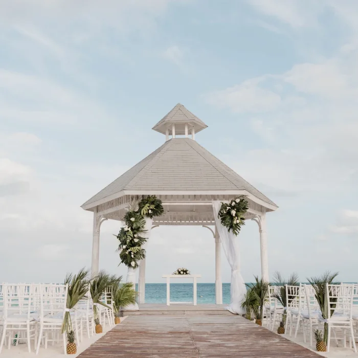 Wedding ceremony in Beach gazebo at Majestic Elegance Costa Mujeres