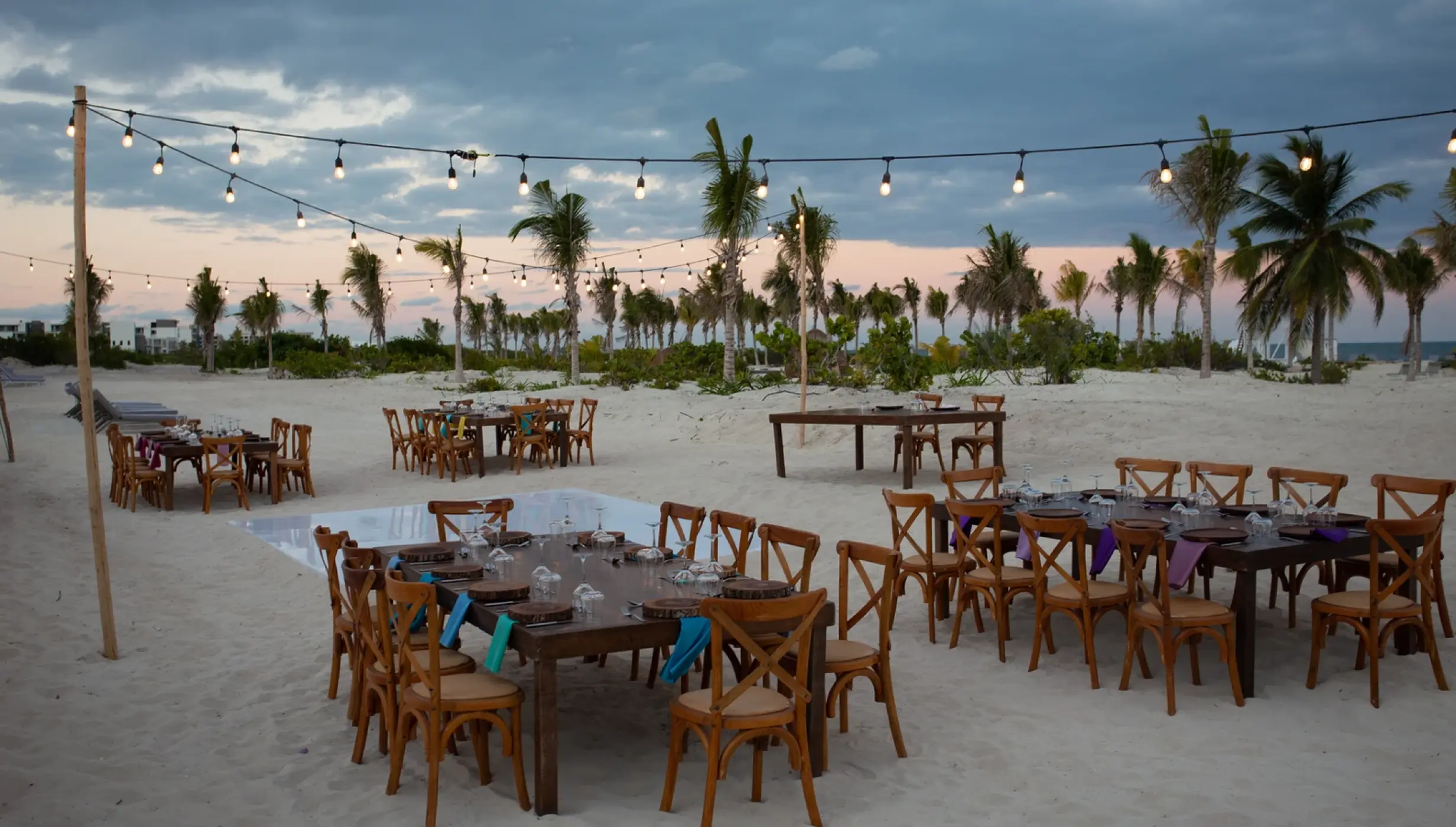 Dinner reception in beach venue at majestic elegance costa mujeres