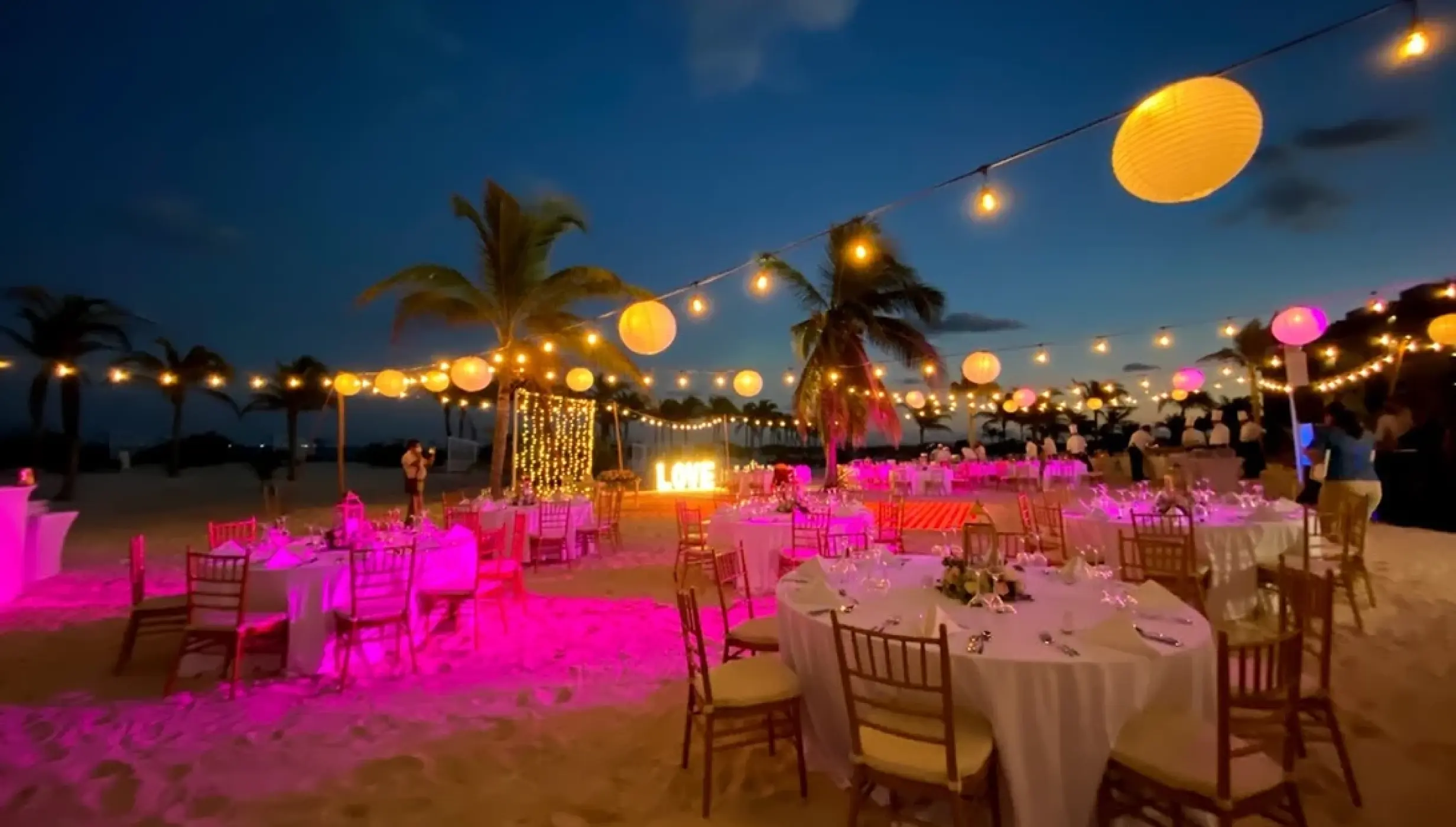Dinner reception in beach venue at majestic elegance costa mujeres