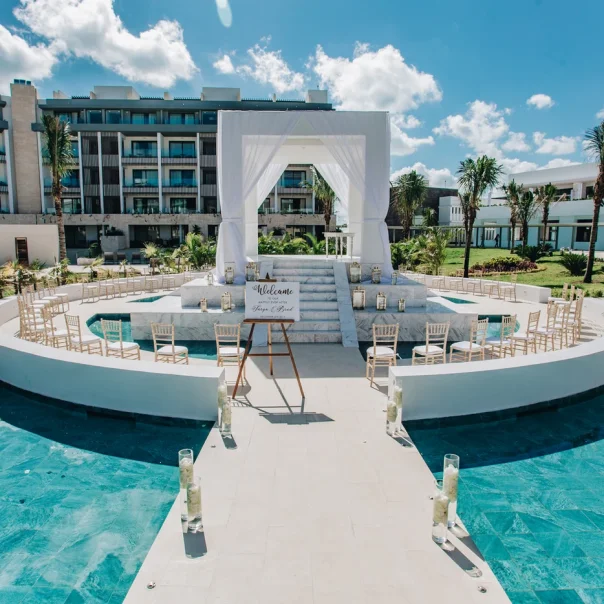 Ceremony decor in the garden gazebo at Majestic Elegance Costa Mujeres