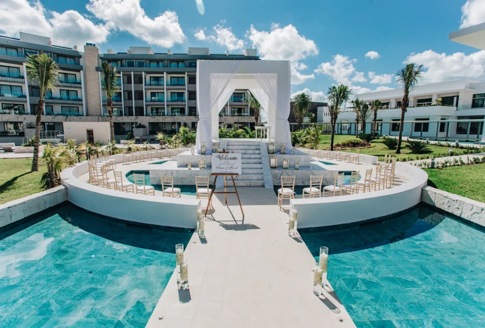 Ceremony decor in the garden gazebo at Majestic Elegance Costa Mujeres