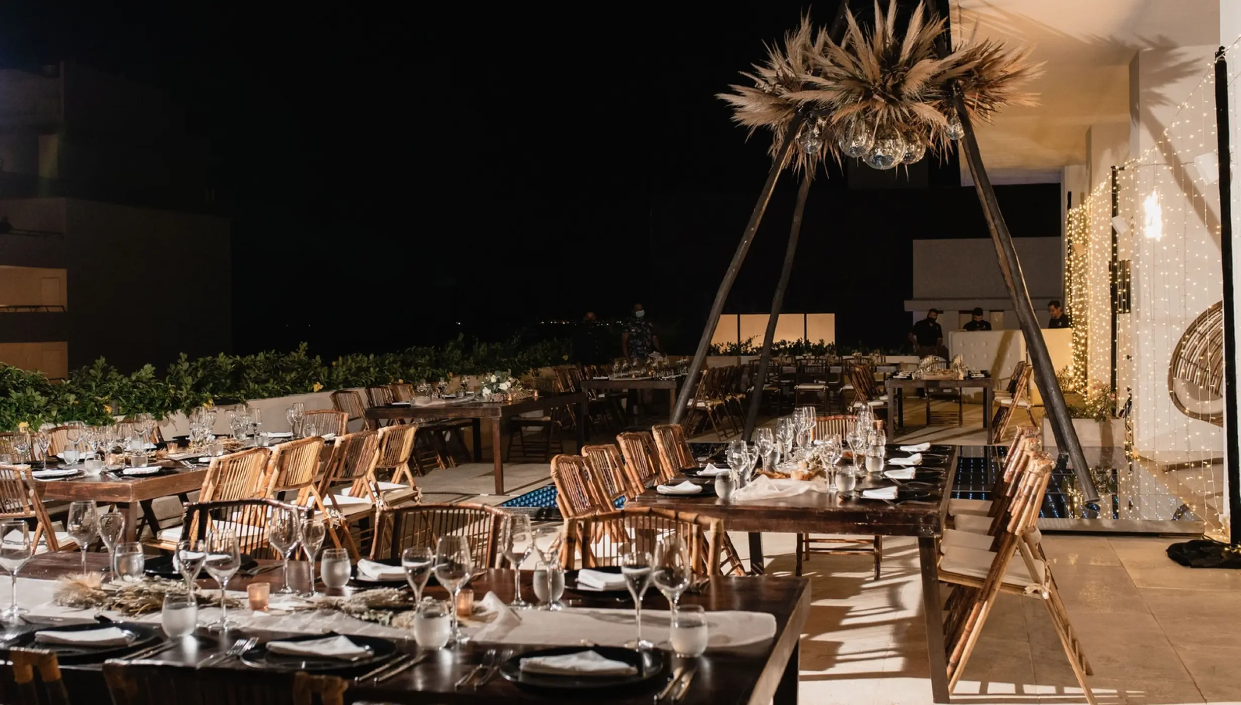 Dinner reception decor in Piano Bar Terrace at Majestic Elegance Costa Mujeres