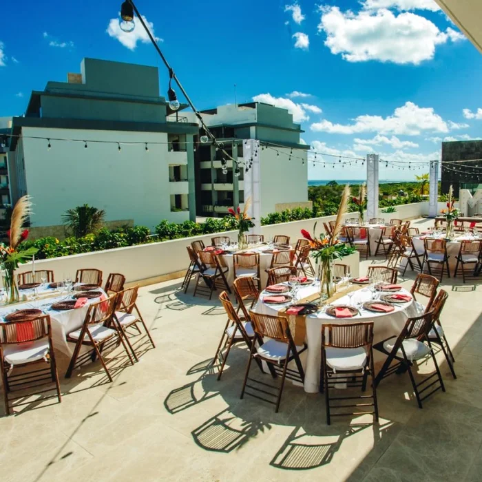 Dinner reception decor in Piano Bar Terrace at Majestic Elegance Costa Mujeres