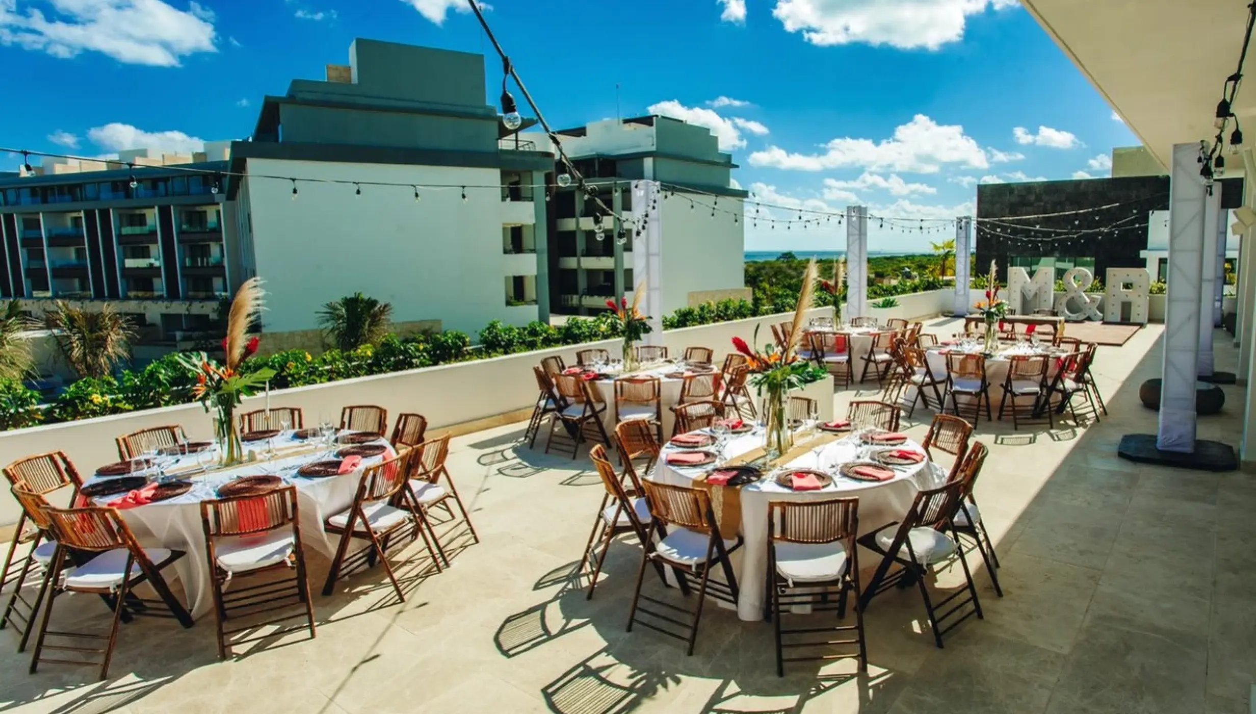 Dinner reception decor in Piano Bar Terrace at Majestic Elegance Costa Mujeres