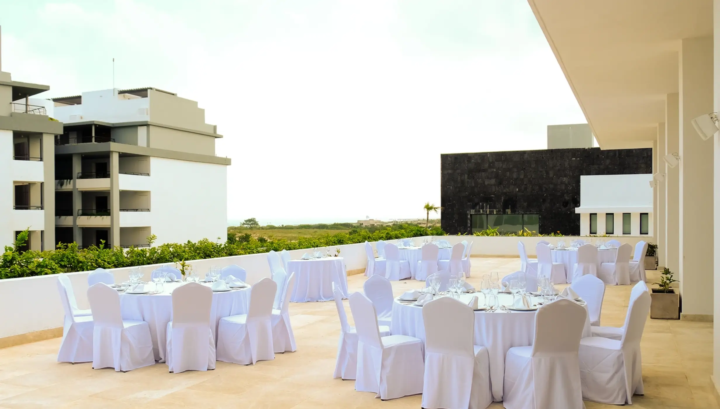 Dinner reception decor in Piano Bar Terrace at Majestic Elegance Costa Mujeres