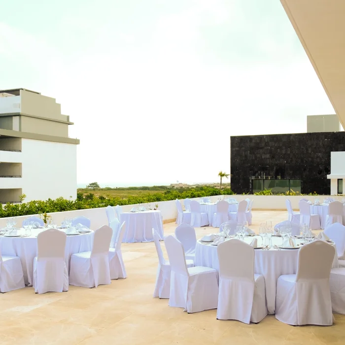 Dinner reception decor in Piano Bar Terrace at Majestic Elegance Costa Mujeres