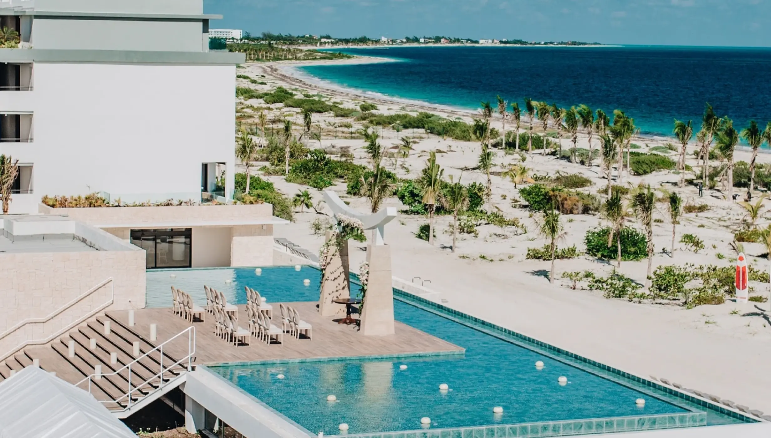 Aerial view of the Sky wedding gazebo at Majestic Elegance Costa Mujeres