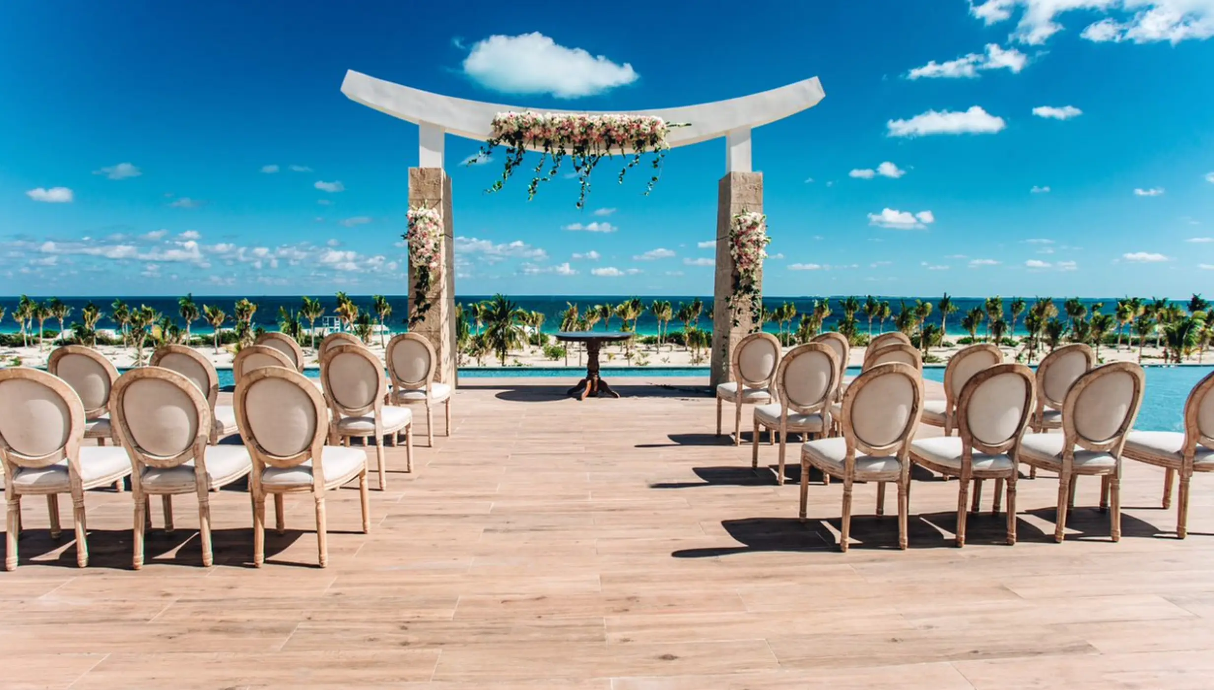 Ceremony in Sky wedding gazebo at Majestic Elegance Costa Mujeres