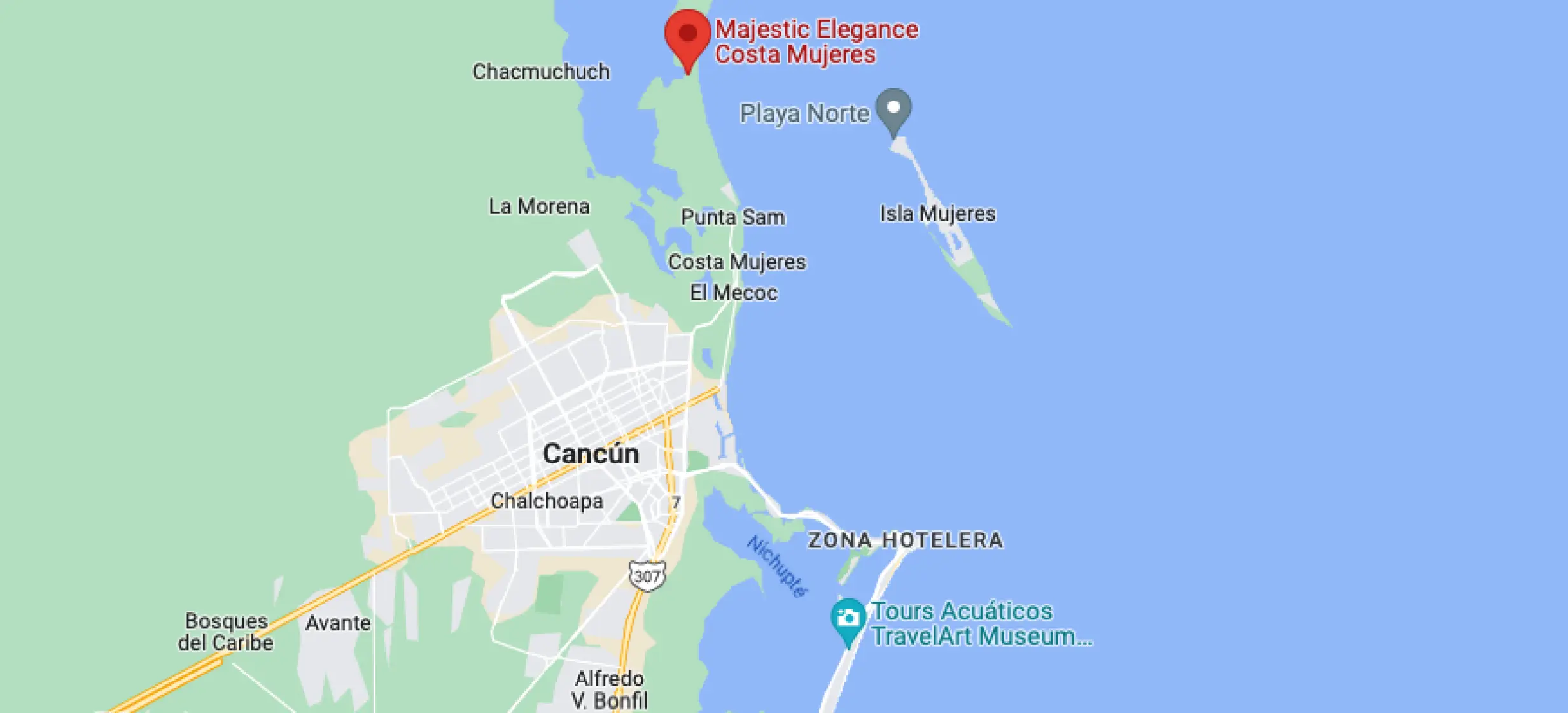 Google maps of Majestic Elegance Costa Mujeres
