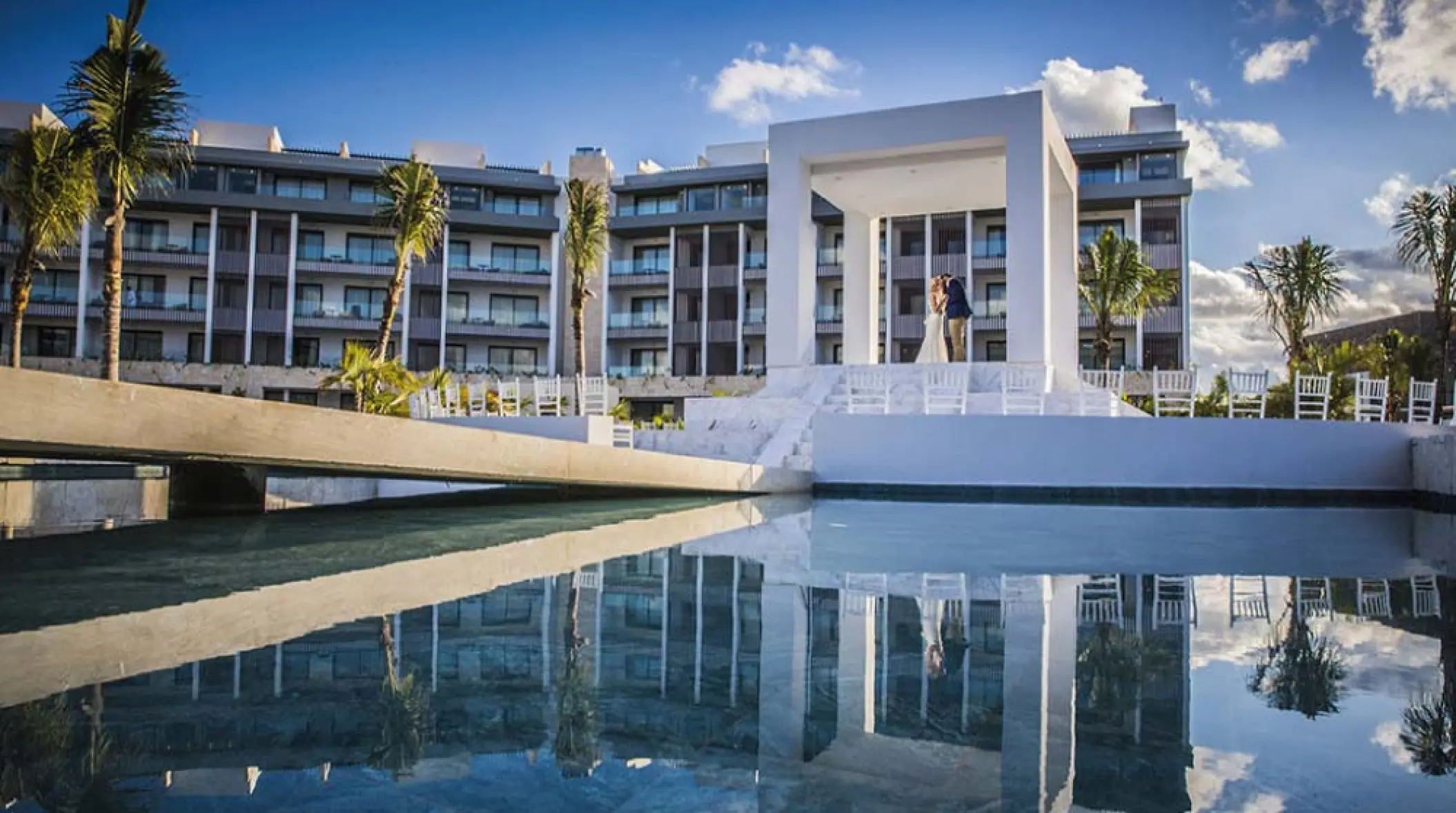 Modern garden gazebo wedding ceremony at Majestic Elegance Costa Mujeres, Cancun
