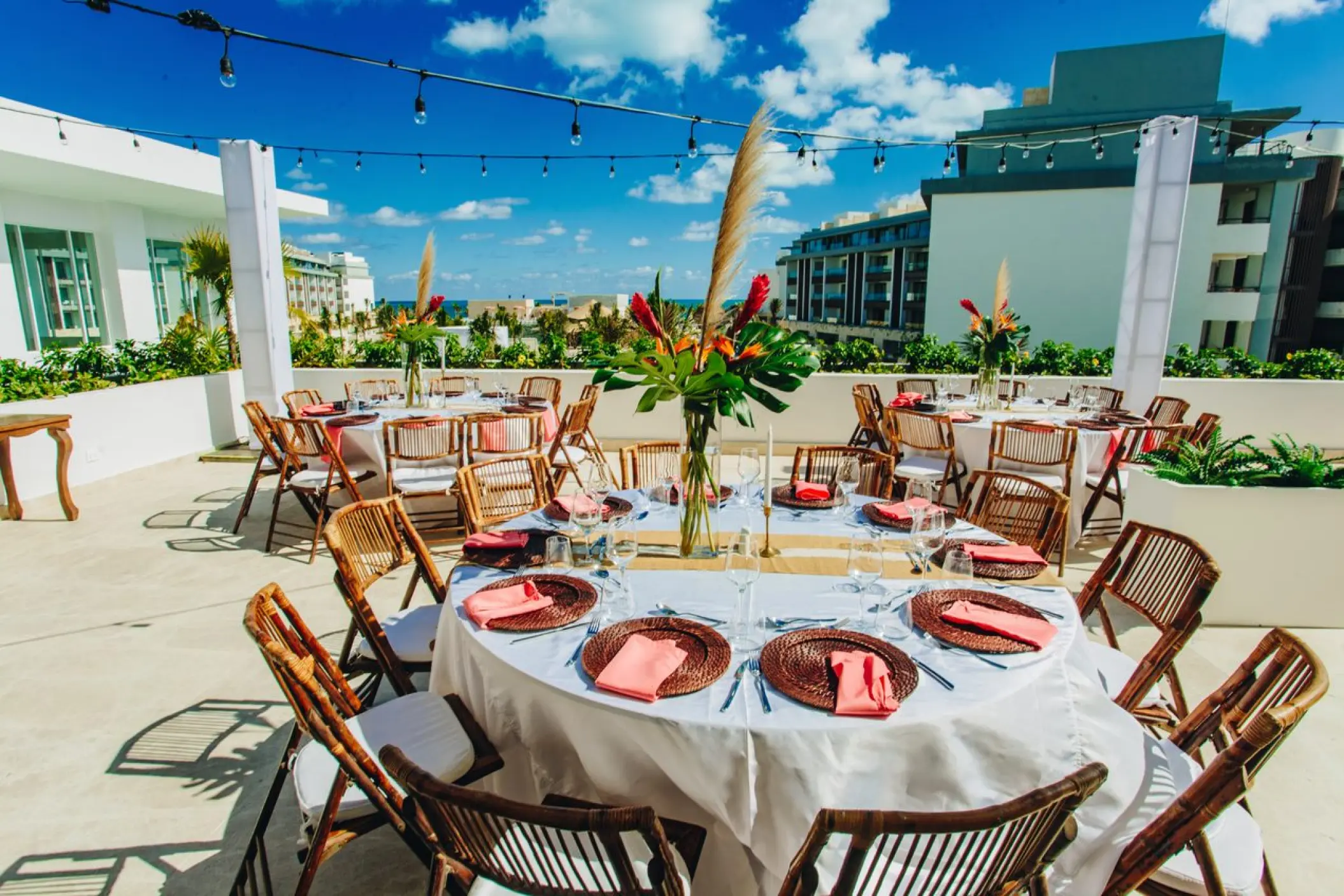 Rooftop wedding reception setup at Majestic Elegance Costa Mujeres, Cancun