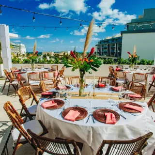 Rooftop wedding reception setup at Majestic Elegance Costa Mujeres, Cancun