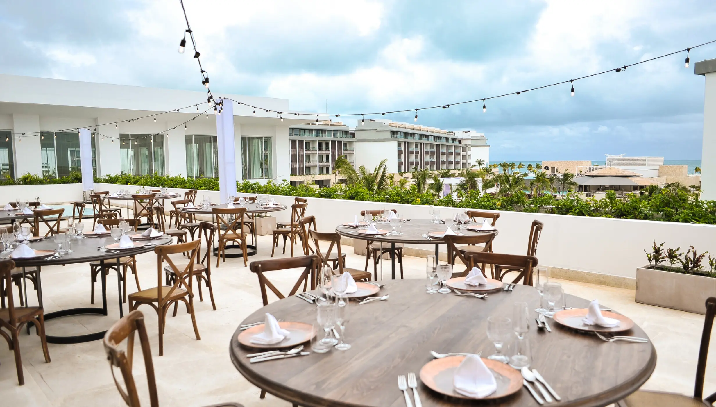 Dinner reception on piano bar terrace at Majestic Elegance Costa Mujeres