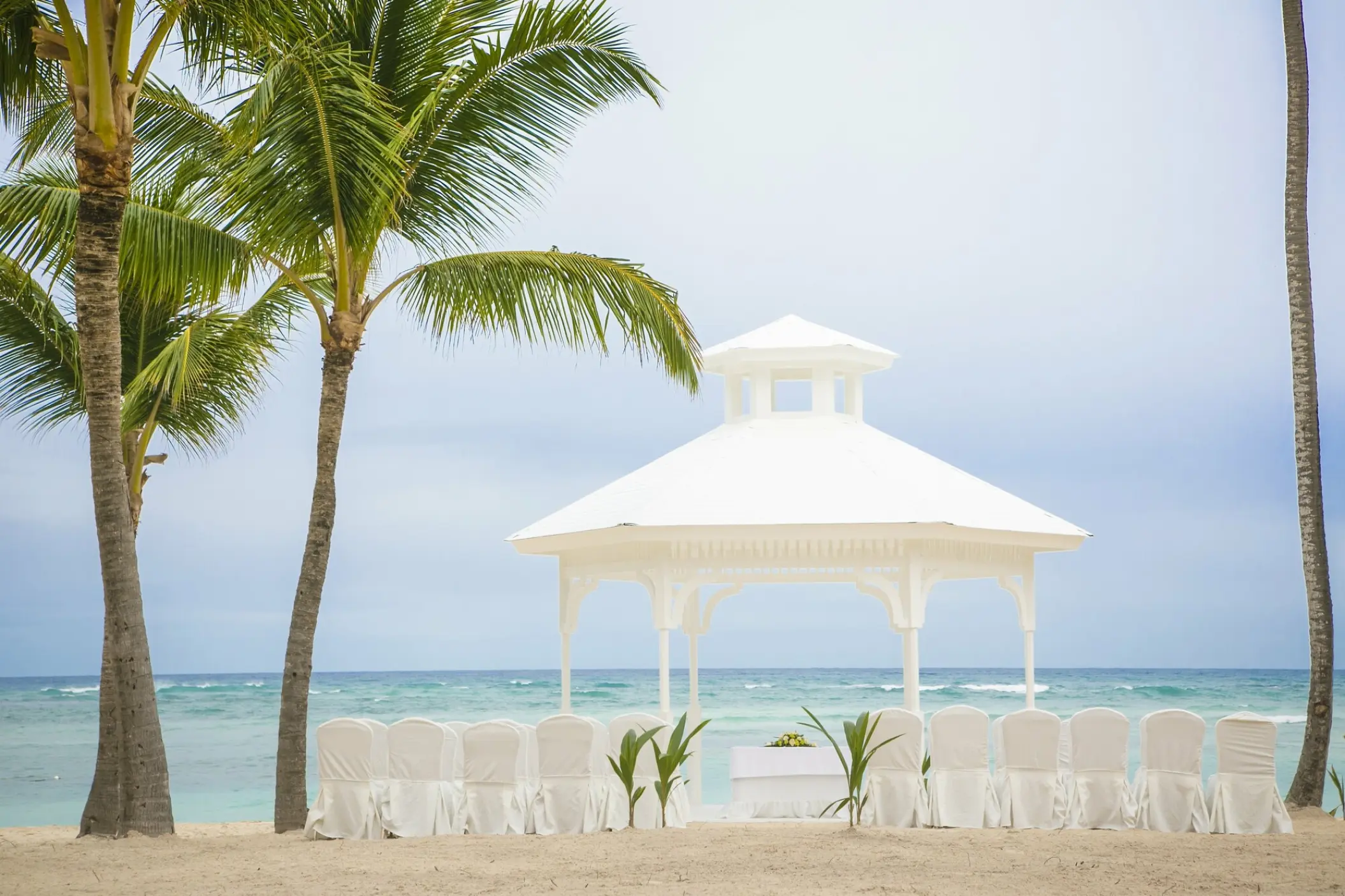 White beach gazebo wedding ceremony at Majestic Elegance Punta Cana, Punta Cana