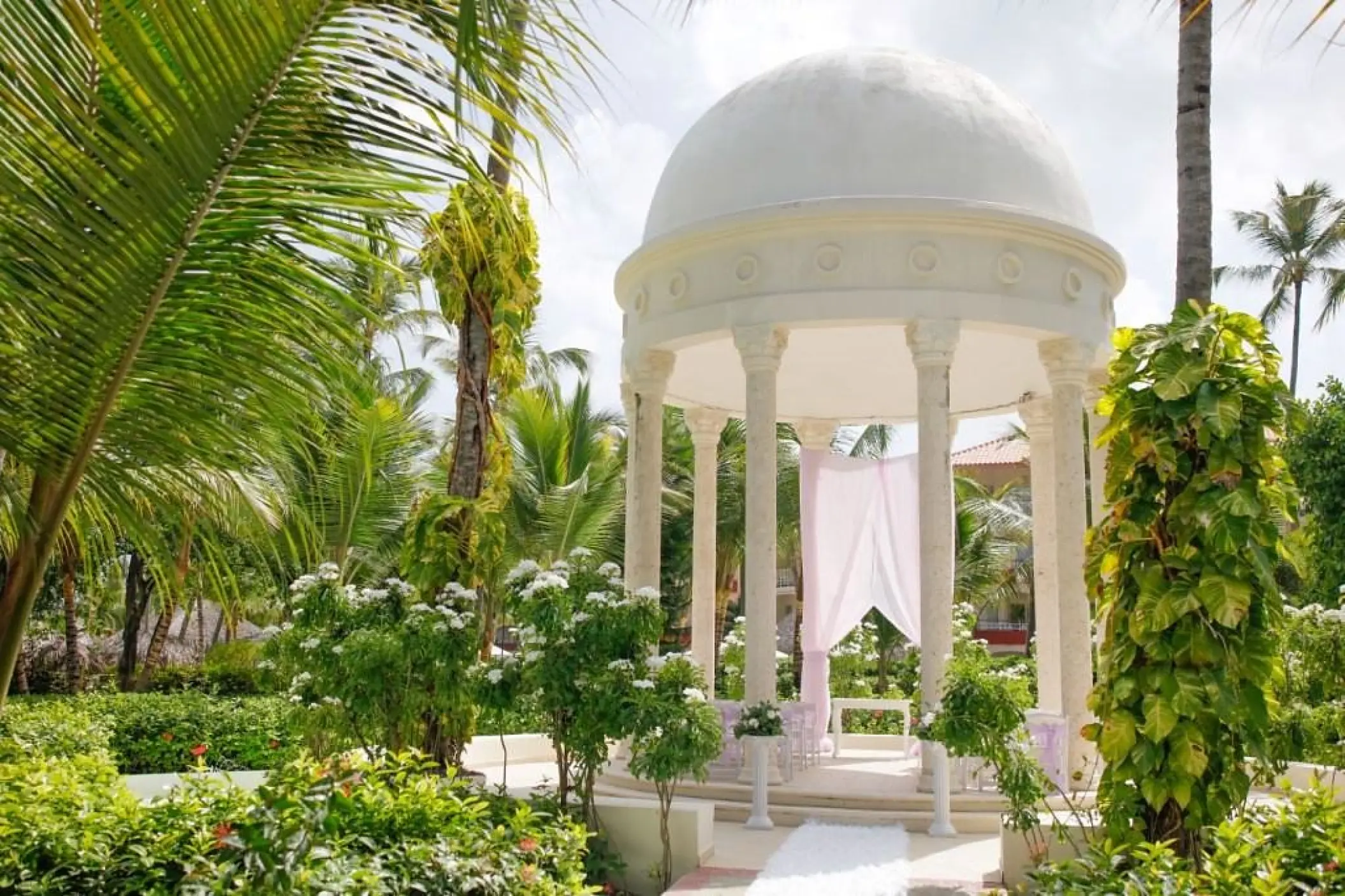 Garden gazebo wedding ceremony setup at Majestic Elegance Punta Cana, Punta Cana